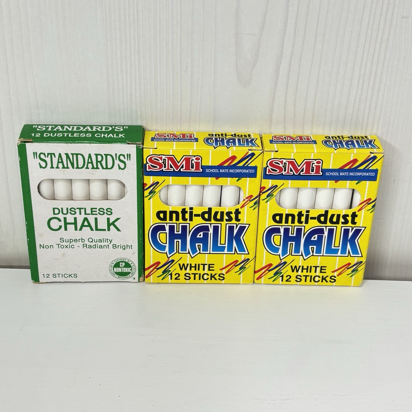 Vintage WHITE School Mate (& Other) Anti Dust Chalk, Lot of 12 Boxes
