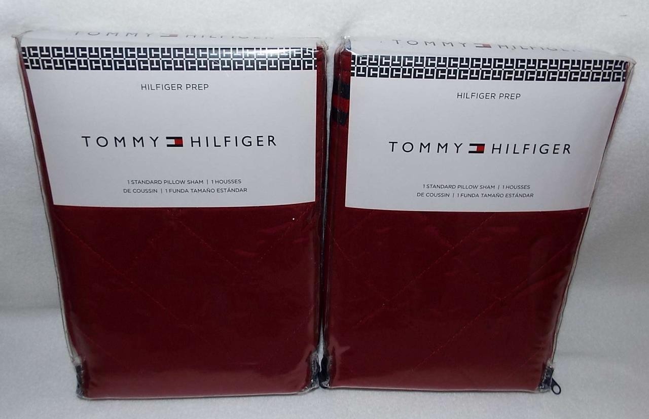2 Tommy Hilfiger Pillow Shams Standard Red Quilted Nantucket Prep Collection