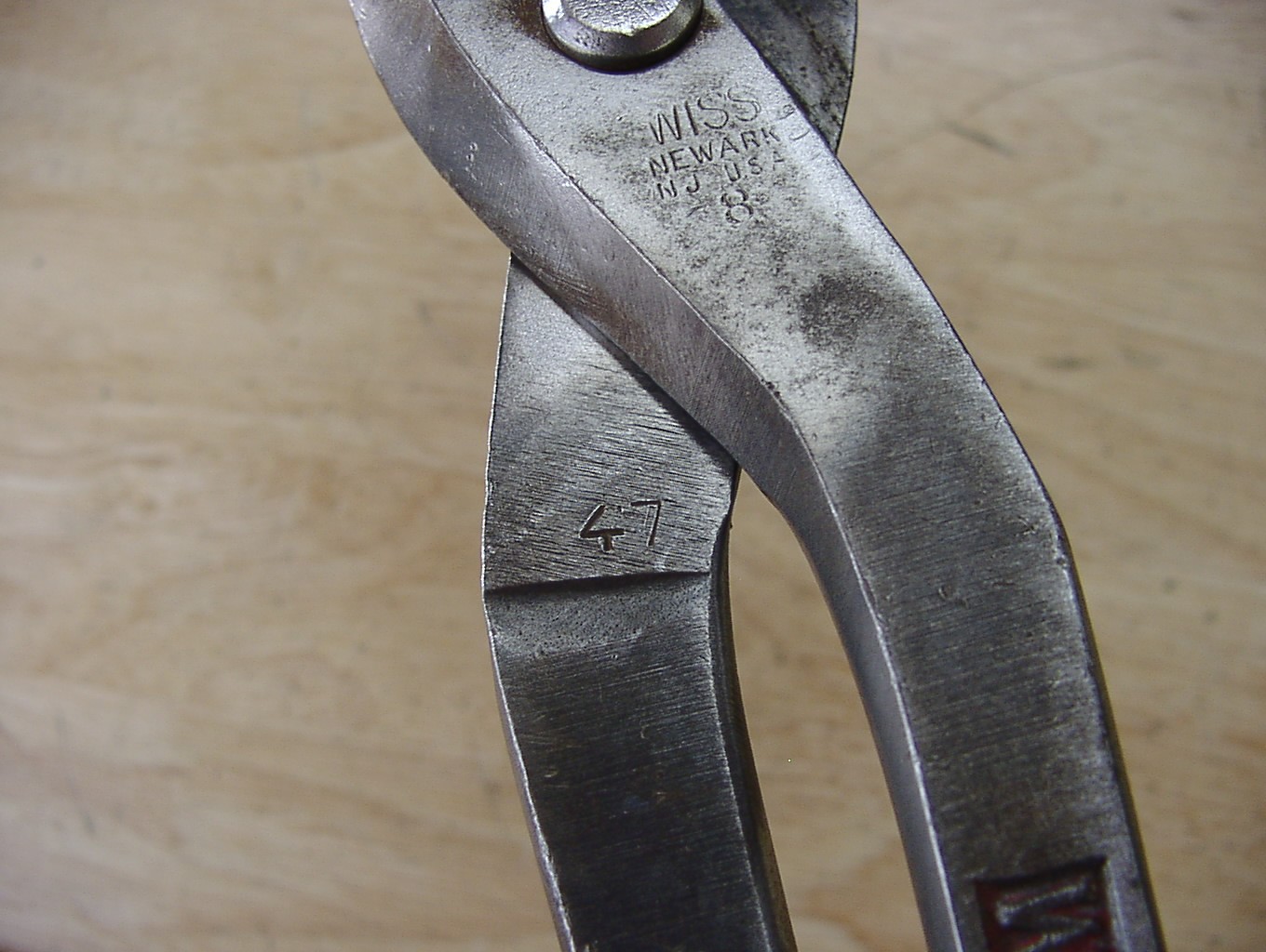 Vntg J. Wiss & Sons-8 Tin Snips,13-13/16″,Inlaid Crucible Steel,Tin Knocker,GOOD