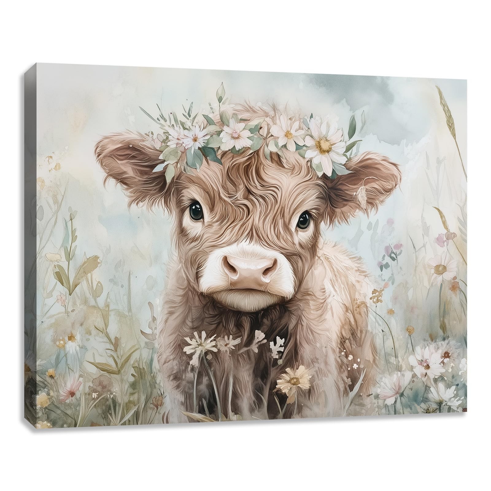 Kuiluuye Funny Cute Highland Cow Canvas Wall Art Highland Cattle Picture