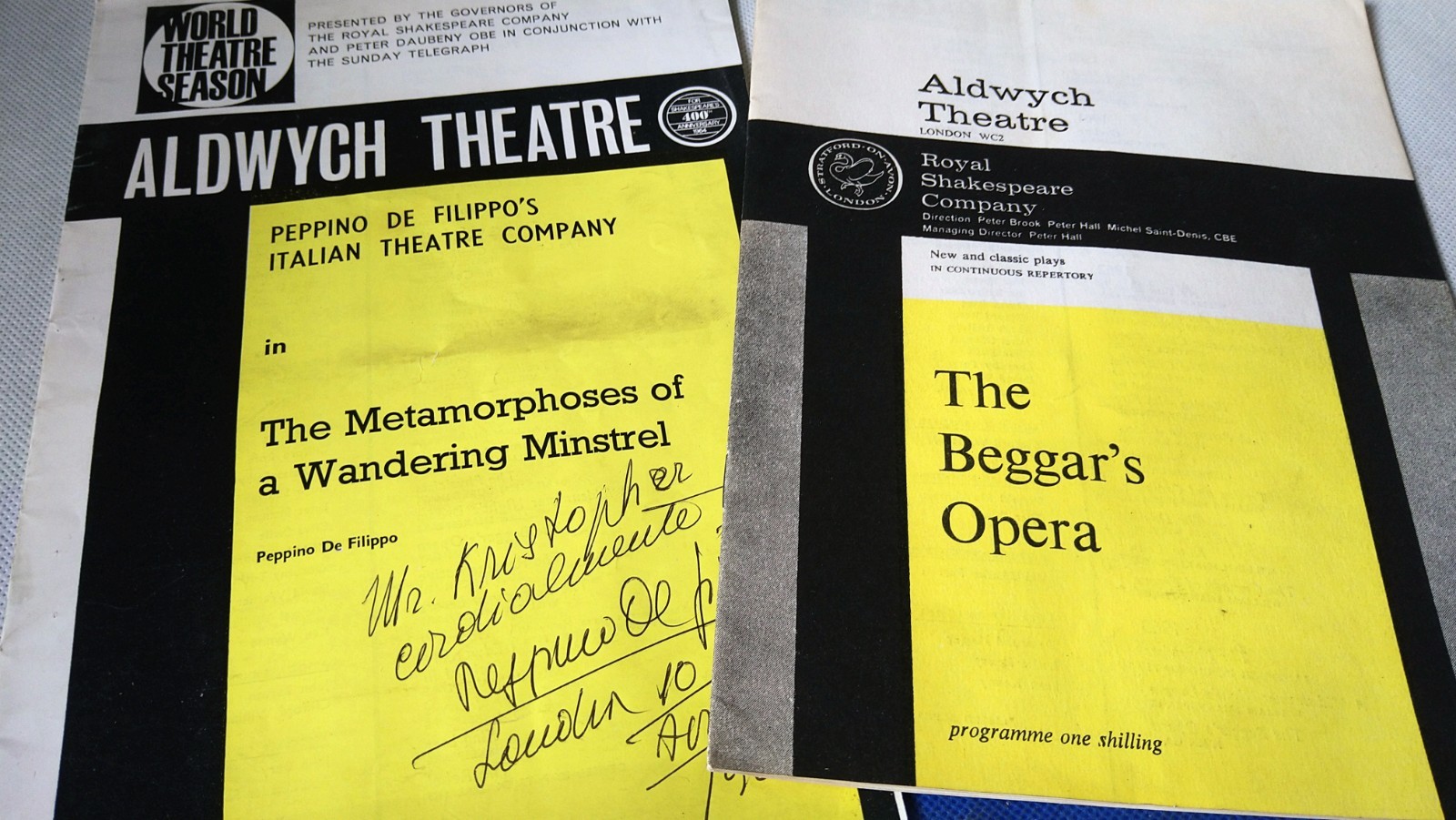 2 X Signed Royal Shakespeare Company Vintage Programmes, Virginia McKenna, Etc