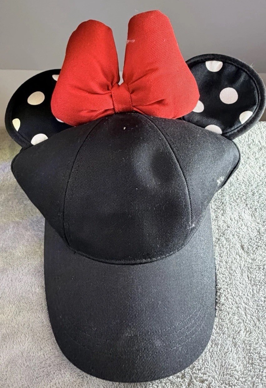 Disney Parks Minnie Mouse Ears Hat Black Red White Adult 57-60cm Unisex
