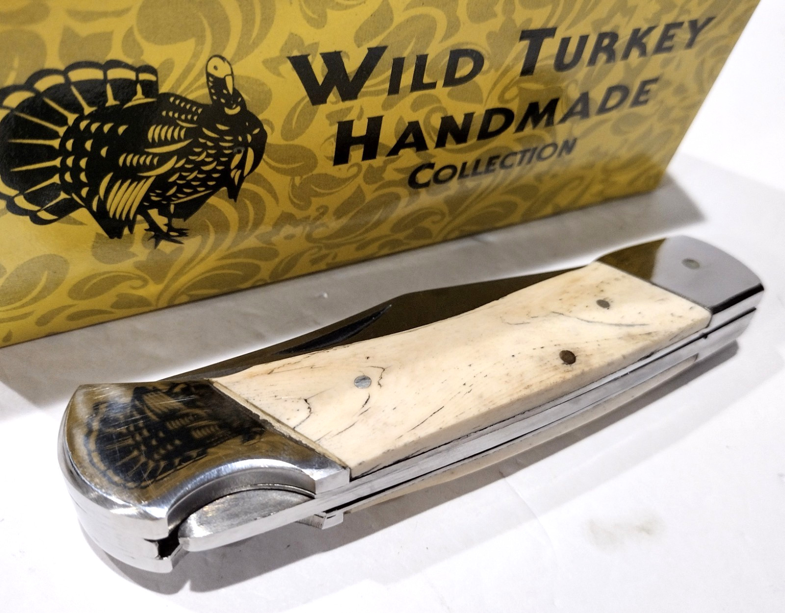 Wild Turkey Smooth White Bone Large 9″ Lockback Hunting Pocket Knife + Sheath