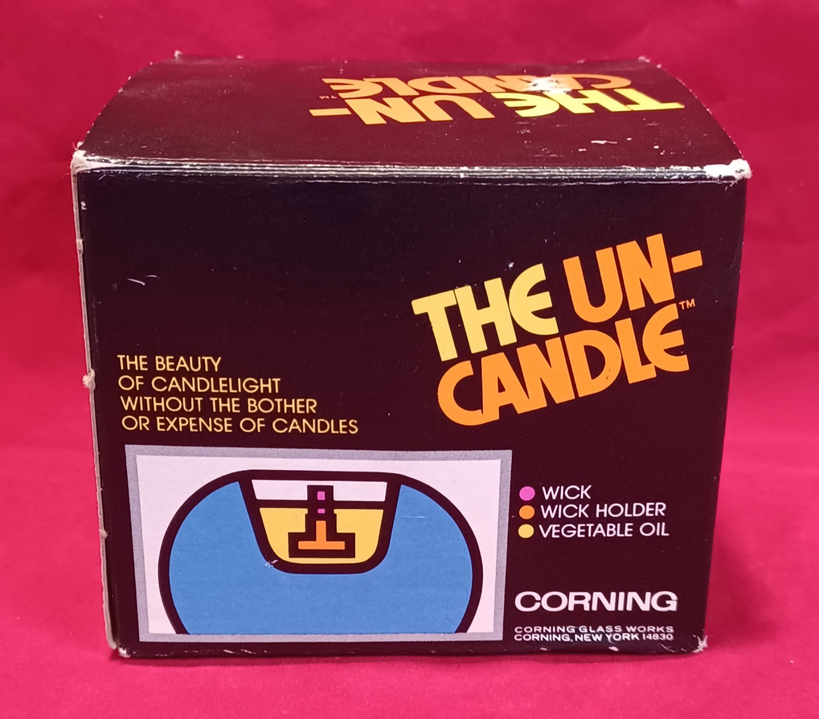 Vtg 1970s THE UN-CANDLE Apple # 128 Pyrex Brand Corning Glass Works Oil Lamp -M