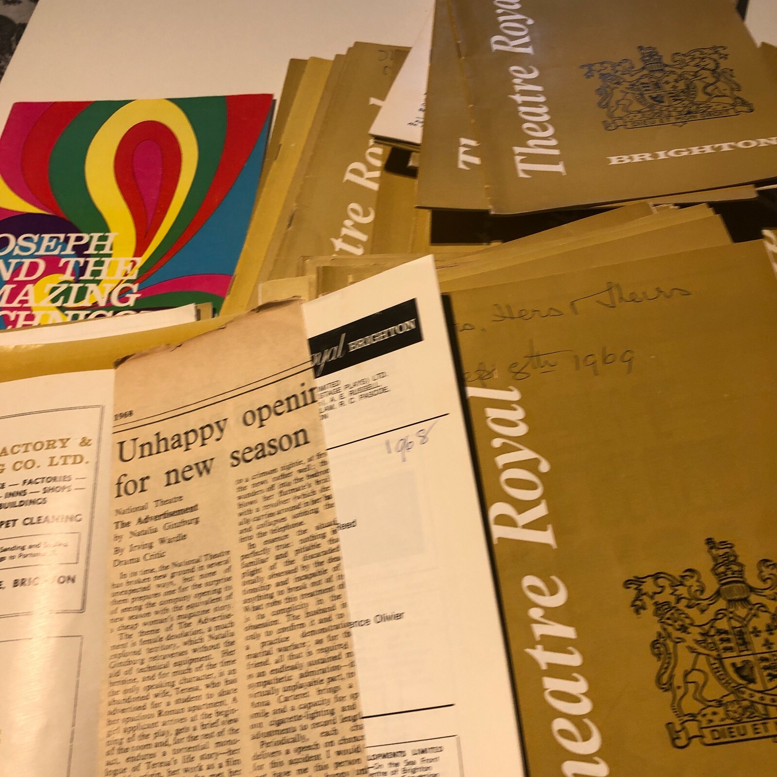 60 Theatre Royal Brighton programmes from 1960’s some with press clippings