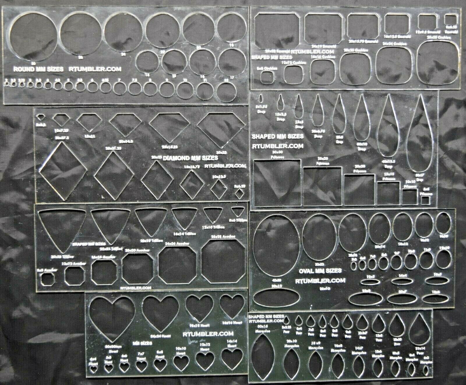 Cabochon Lapidary Template Set of 8 Stencils With 12 Classic Shapes