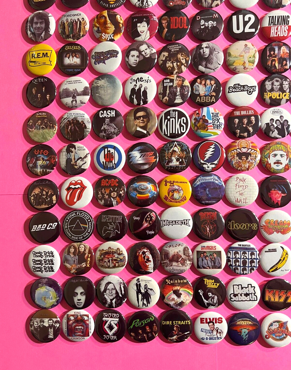 60s-80s Music 1.25″ Button Pin Lot (120) Classic Hard Rock New Wave Heavy Metal