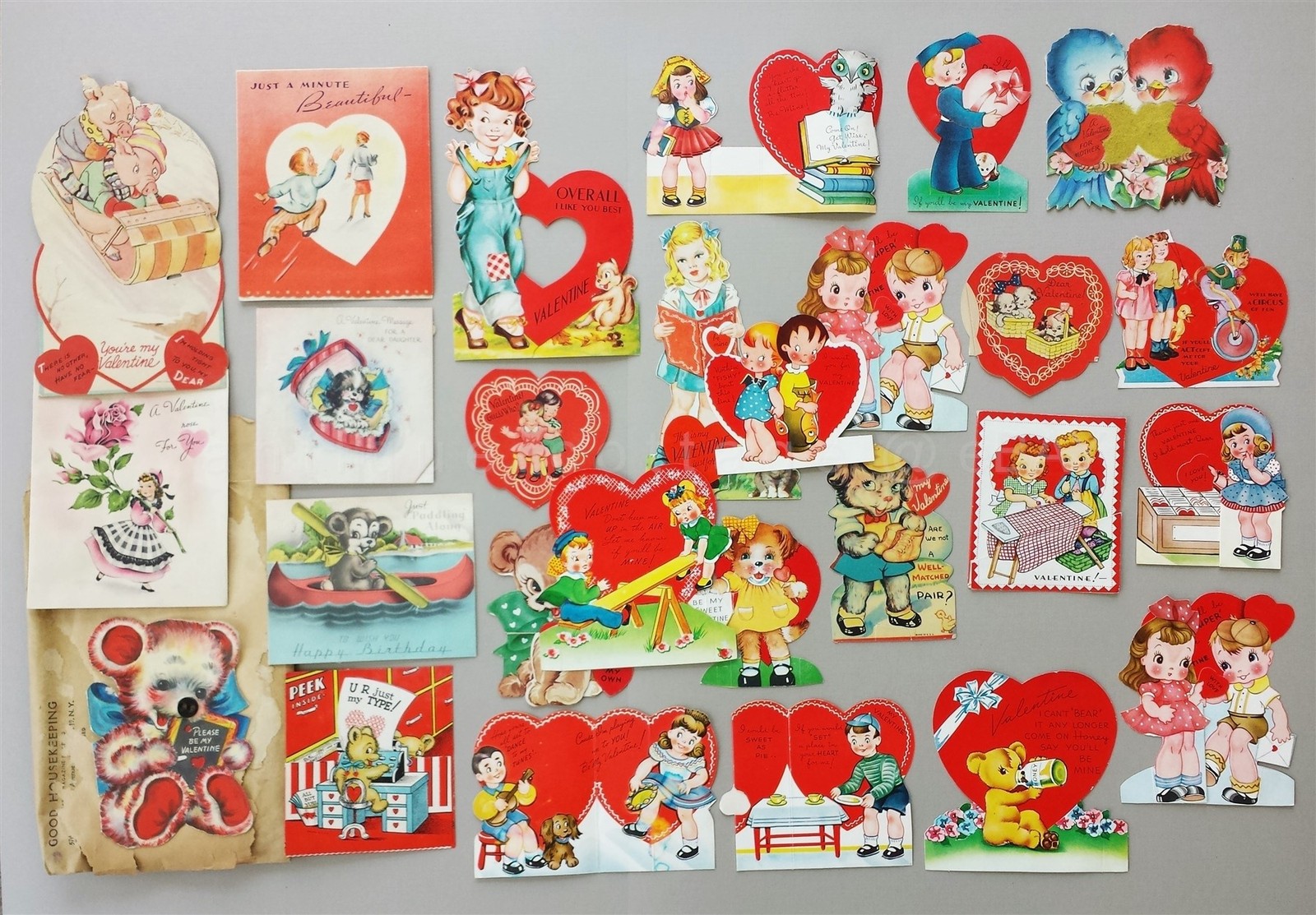 LOT 1945-46 USED 25pc VALENTINE CARD honeycomb a-meri-card norcross hallmark USA