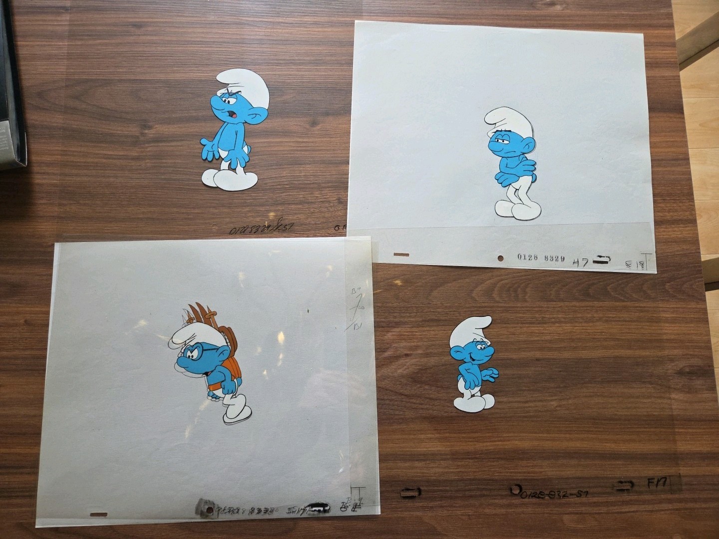 Lot of 4 Smurf Animation hand painted Hanna Barbera Production Art Cel + Sketch