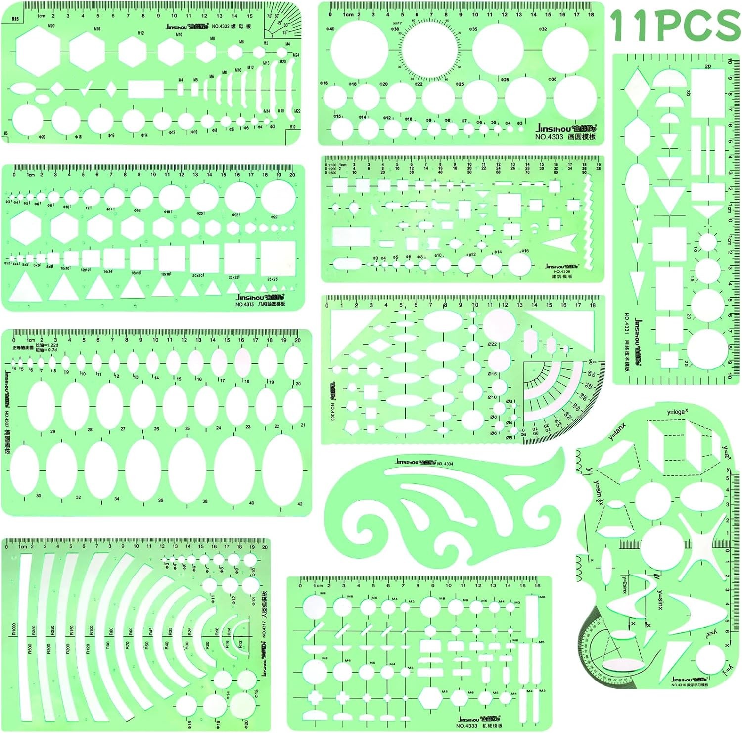 11PCS Geometric Drawing Templates Drafting Stencils Measuring Ruler Set for Desi