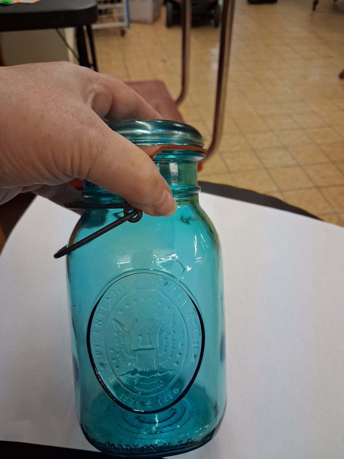 Ball Ideal Blue Glass Mason Jar Vtg Bicentennial 1776 1976 Eagle Canning Bail