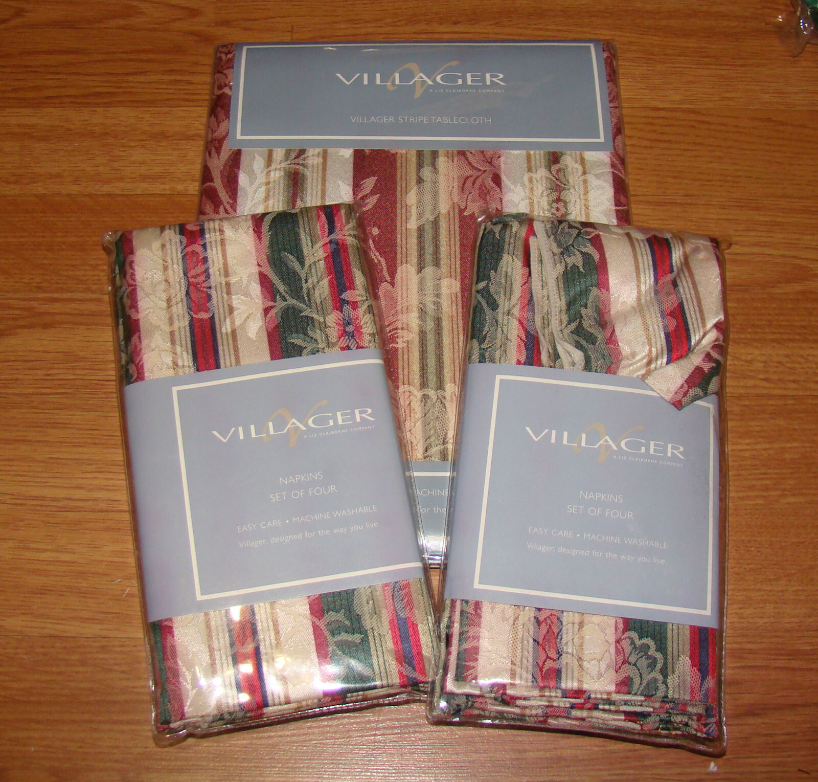 Liz Claiborne Villager Easy Care Stripe Tablecloth, 60×104 in. + (8) Napkins