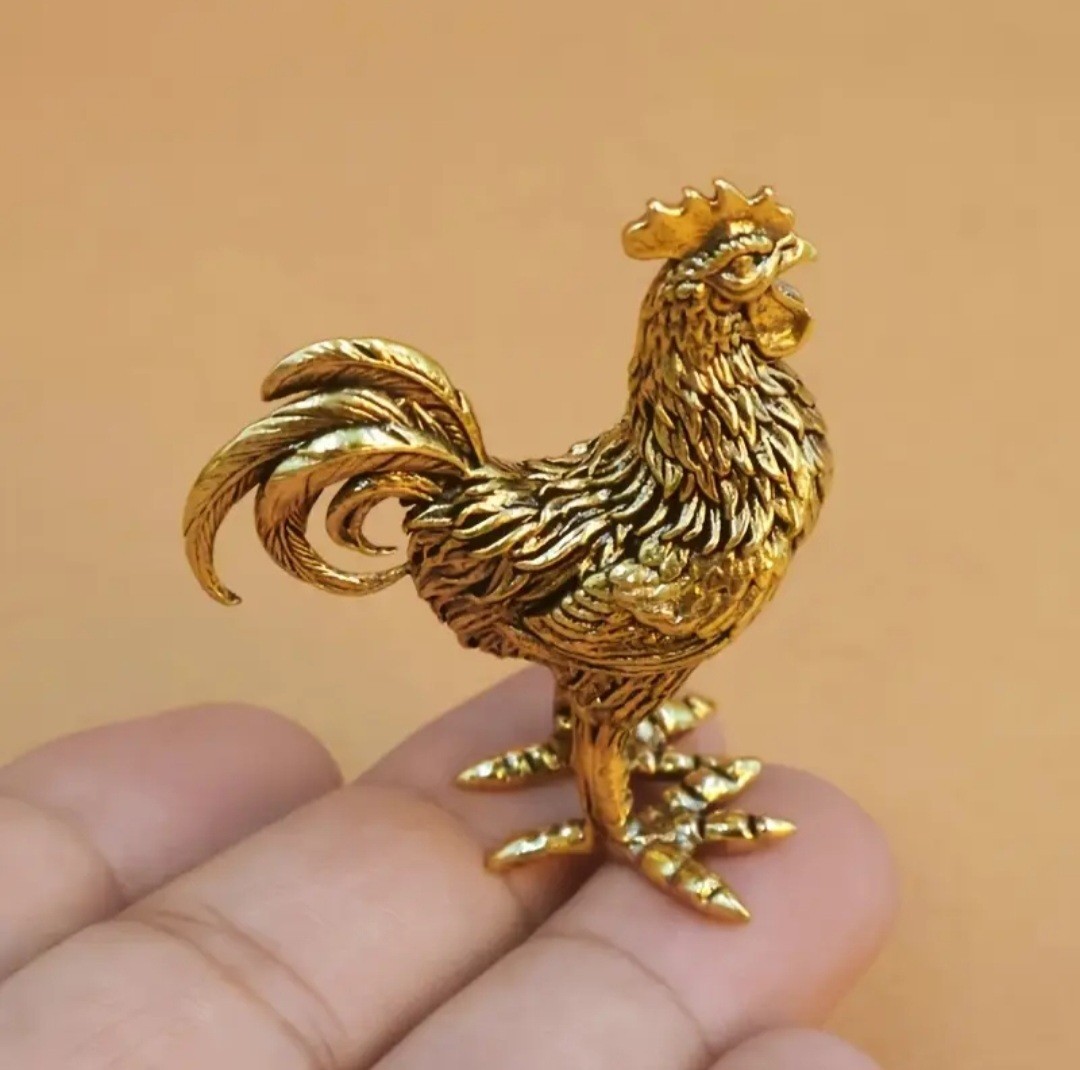 Solid Brass Rooster Miniature Desktop Ornament, Heavy and Sturdy