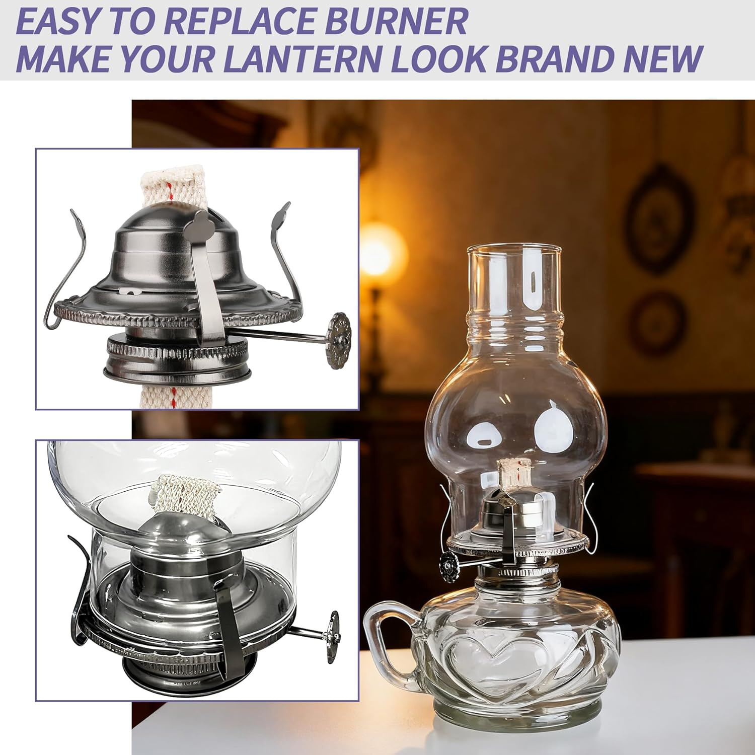 Oil Lamp Burner #2 with Black Coating – Antique Kerosene Lamp Parts with Chim…