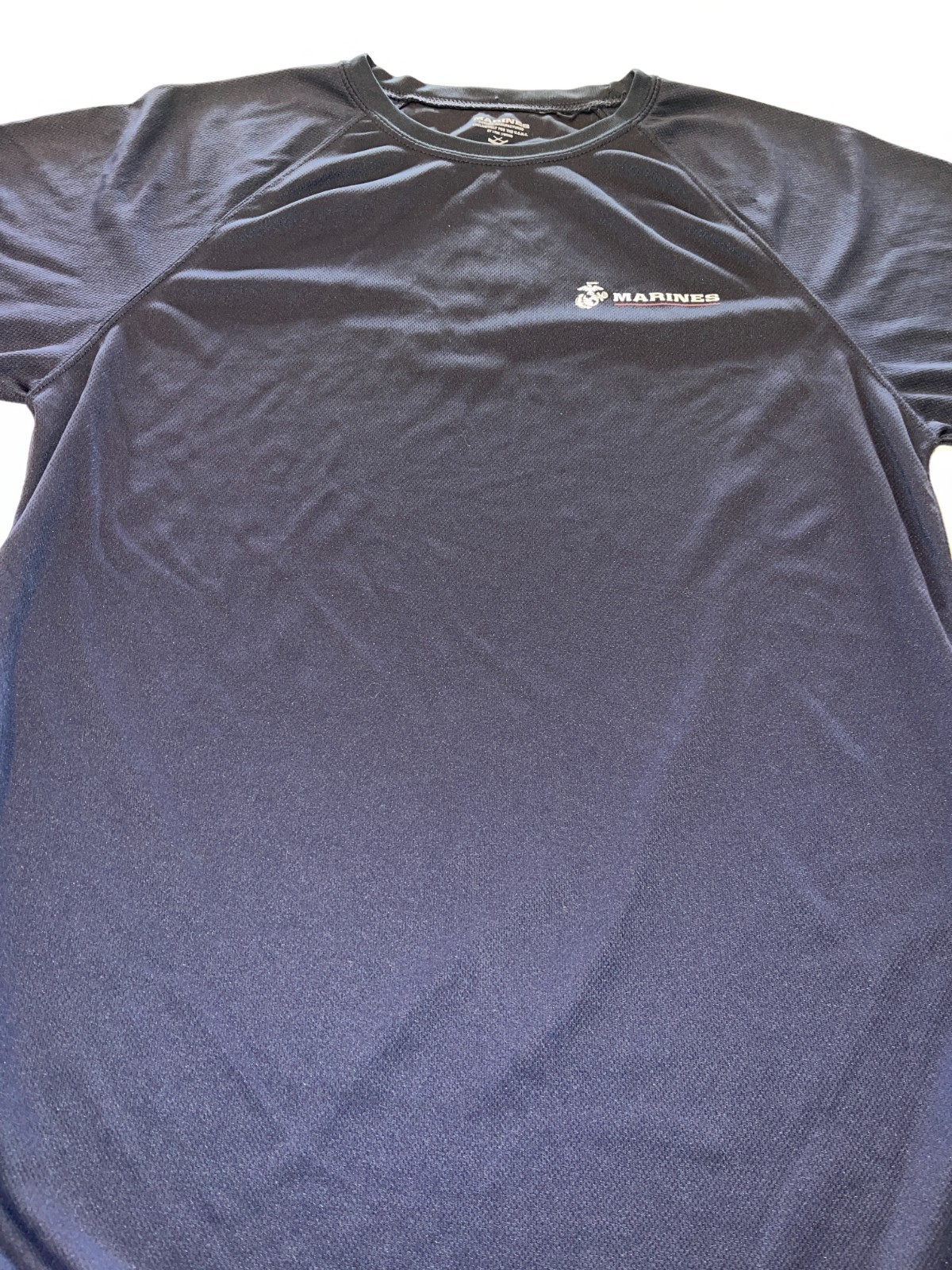 DISCONTINUED USMC MARINE CORPS BLUE RED 100% POLYESTER RECRUIT SHIRT LARGE