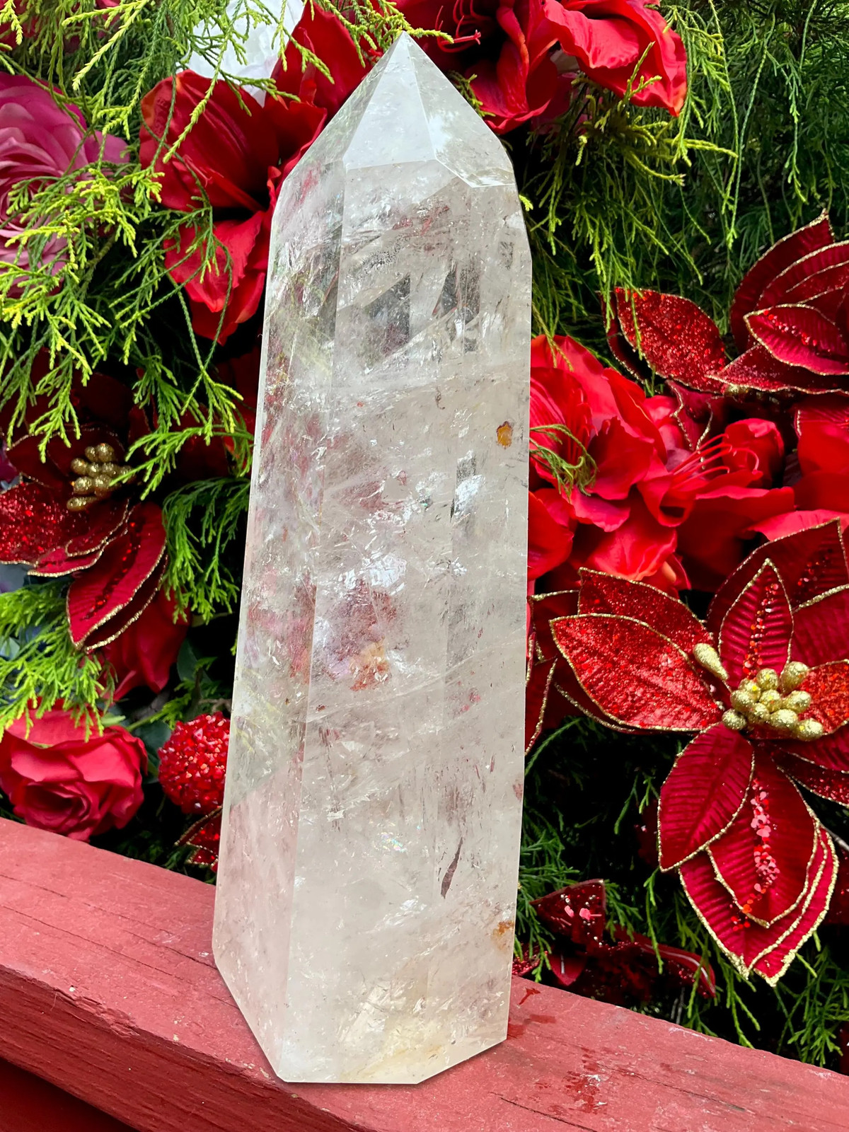 Ultra Clear Quartz Crystal Generator ~ Large 8 lb. 6 oz. ~ 11 1/2″ Tall ~ Silve