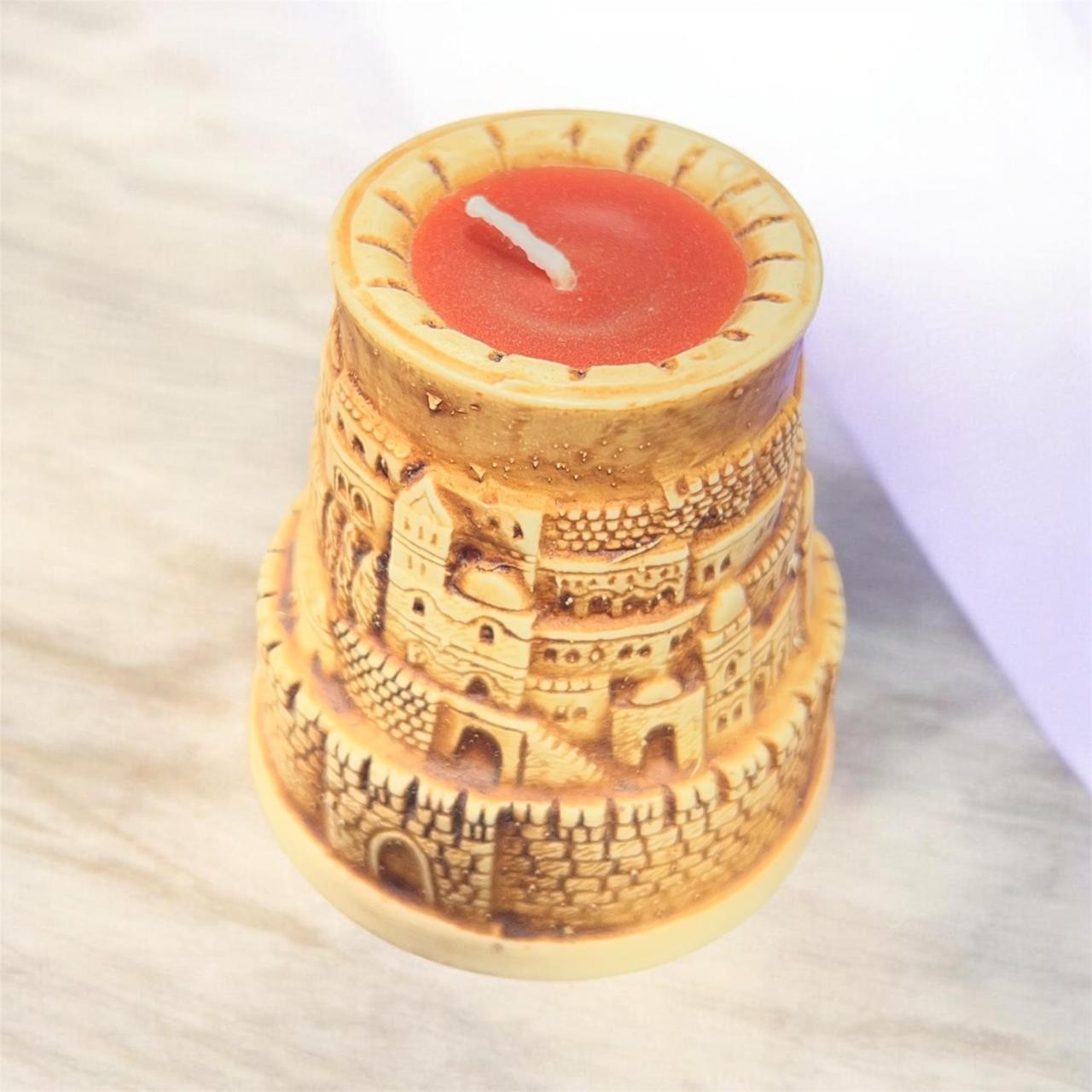 Handmade Jerusalem Stone Candle Holder – Al-Aqsa Dome of the Rock Carved Relief
