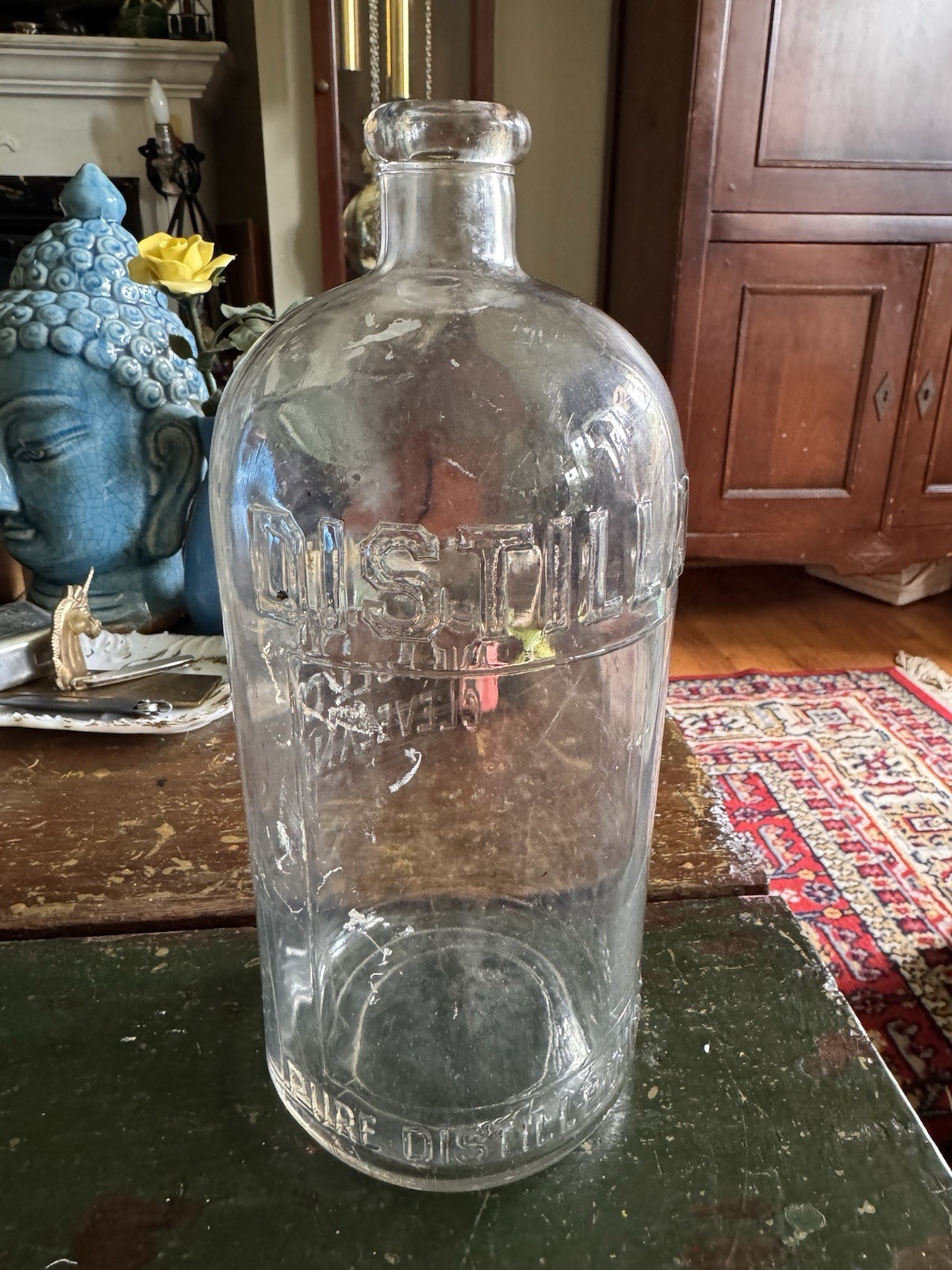 Antique Glass Distillata Water Bottle The City Ice & Fuel Co Cleveland, OH