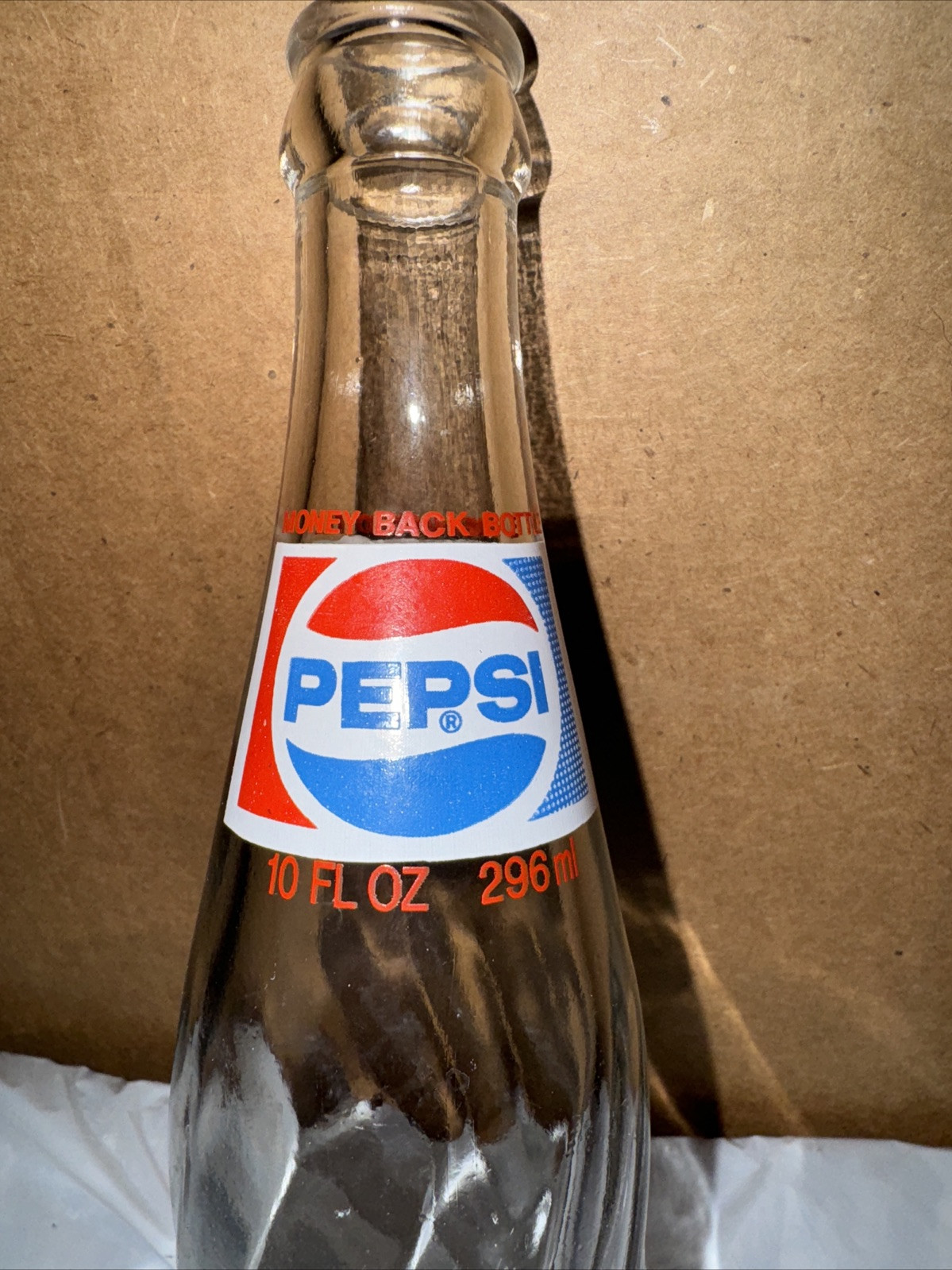 Old Vintage Pepsi Cola Glass 10 oz Return For Deposit Money Back Bottle Swirled