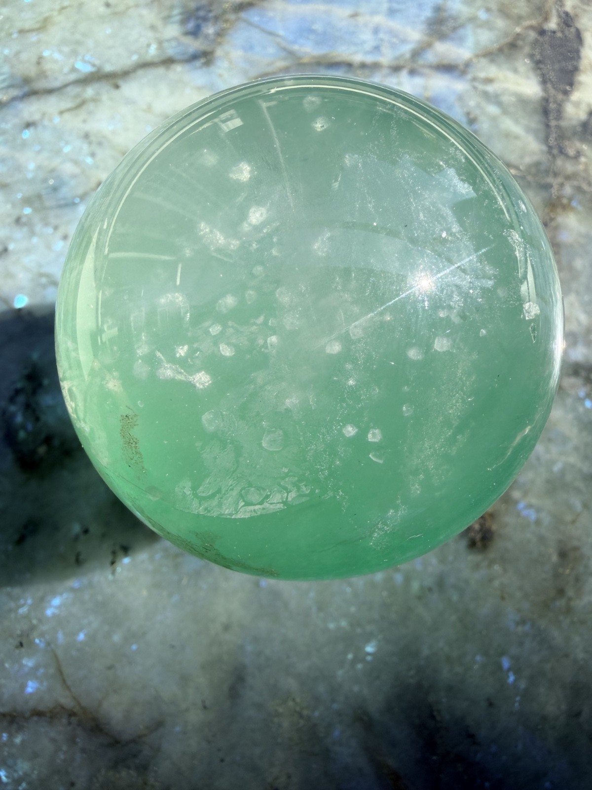 Calcite in Green Fluorite Sphere from China | Manifestation Stone