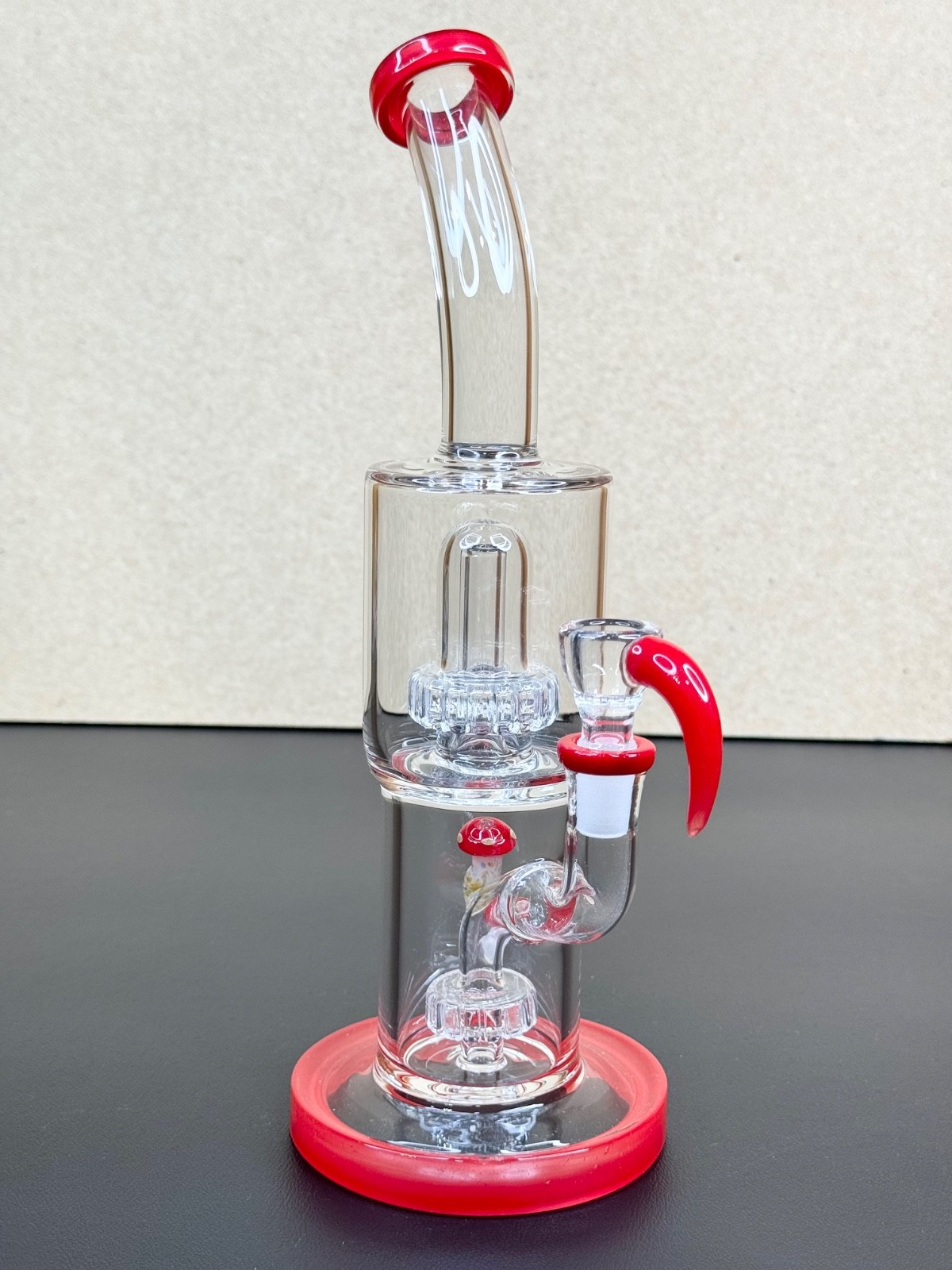 12” Double Chamber Glass Bong – Red Thick Water Pipe Hookah w/ 14mm Bowl
