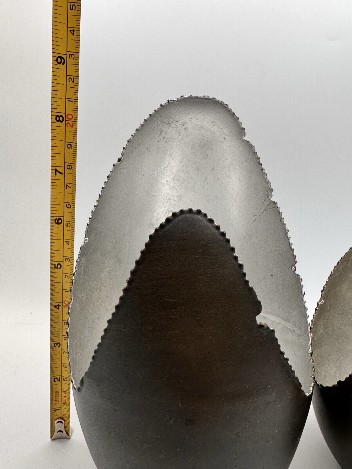 Handcrafted Cracked Egg Metal Sculptures Set 2 Black Silver Decor India