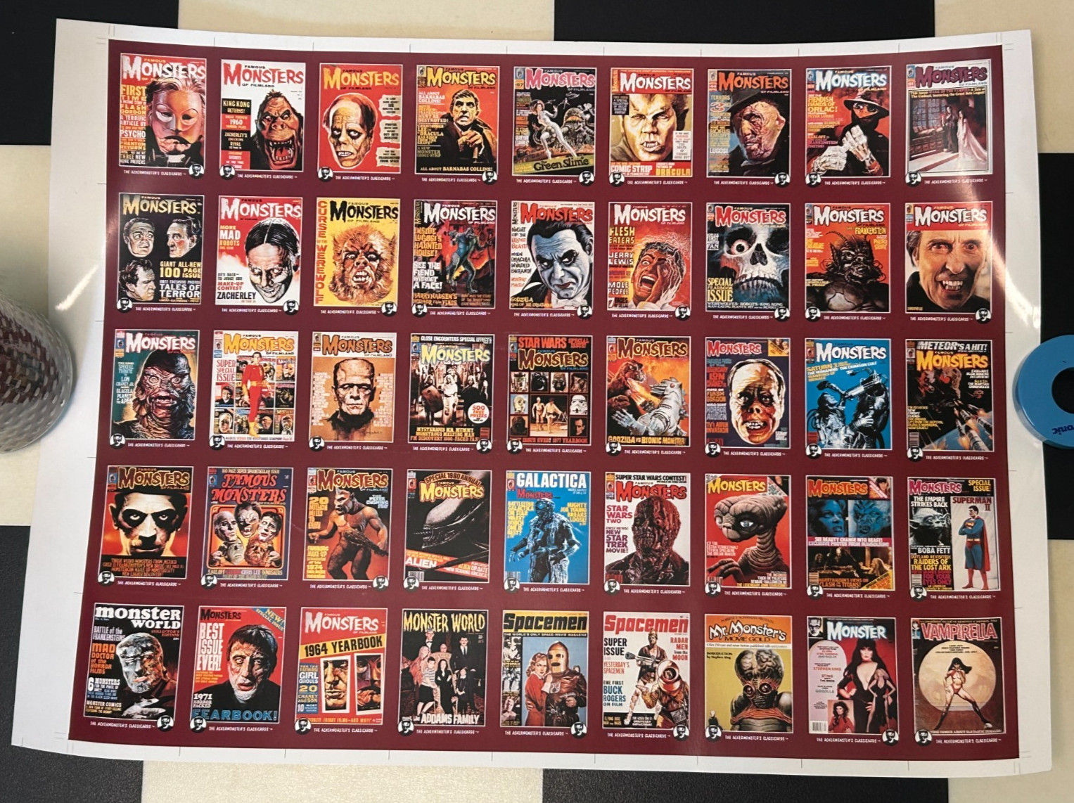 1992 Uncut Printer Proof Sheet of Ackermonster’s Classicards Gum FAMOUS MONSTERS