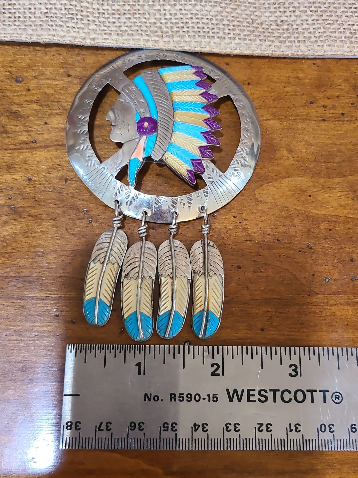 Sterling Silver Native American Indian Chief Bolo Tie Pendant Turquoise MOP