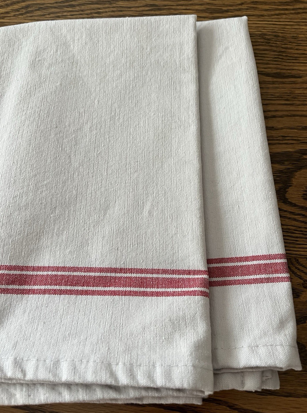 2 Redecker Kitchen Tea Hand Towels Heavy Cotton White Red Stripes 28.5 x 22.5