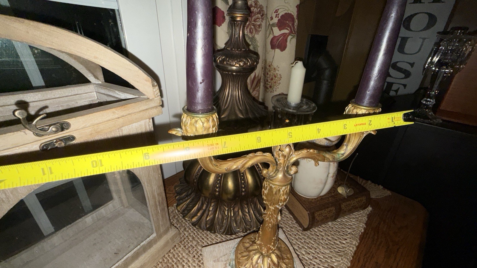 Vintage Brass Two Arm Candelabra Marble Base Acorn Oak Leaf Candle Holder