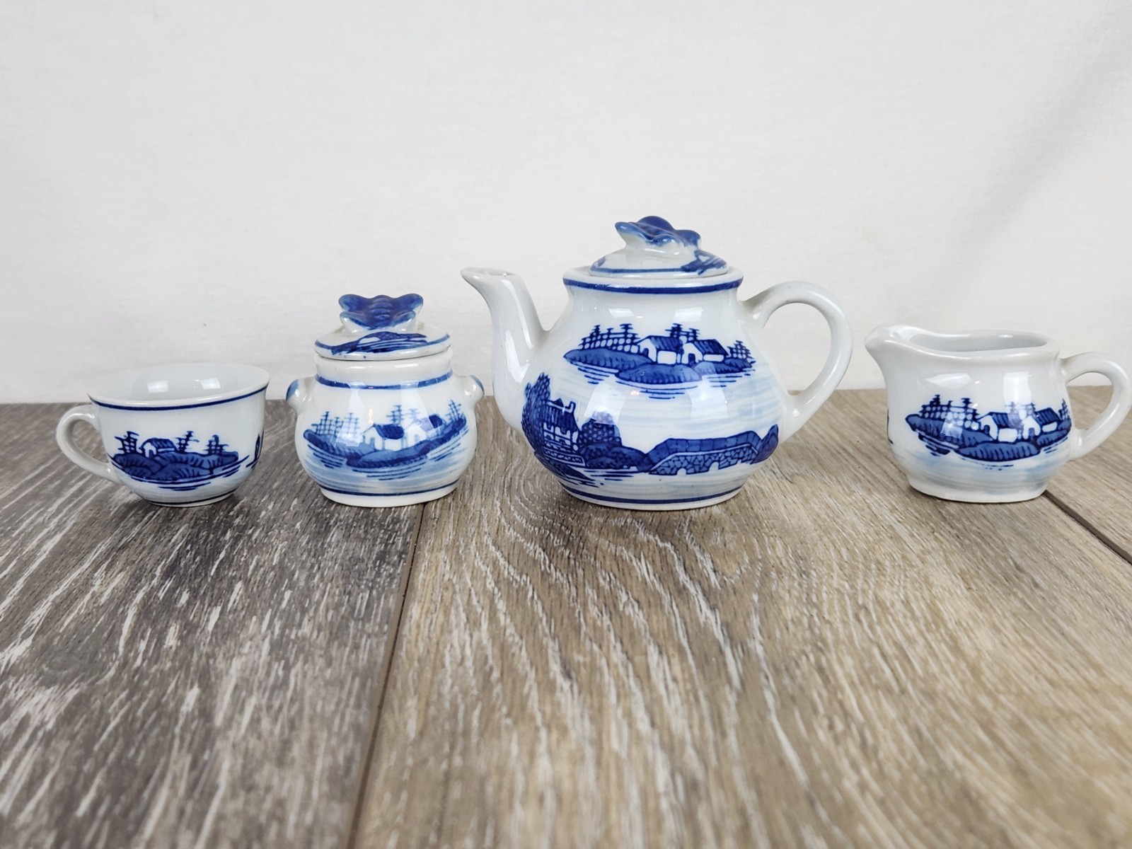 Vintage Mini Chinese Blue Canton Tea Set Blue White Chinoiserie Child’s Tea Set