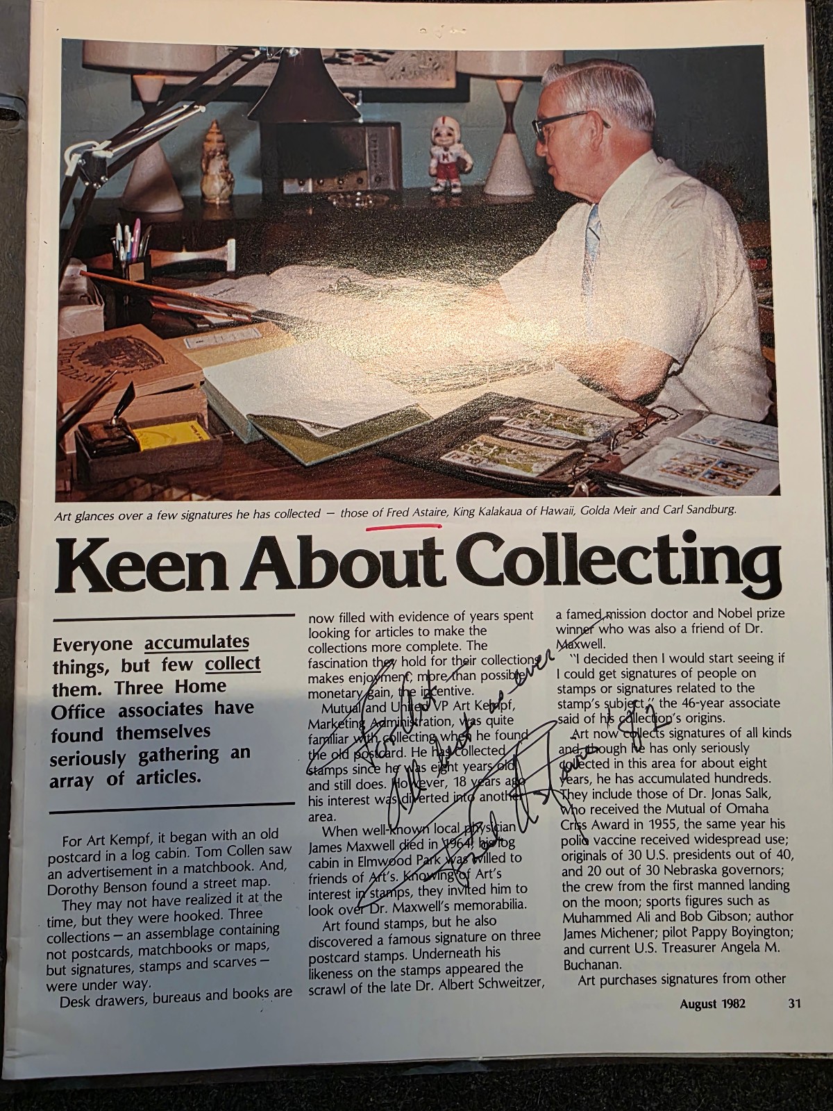 Fred Astaire Signed 1982 Article Page – Personalized Inscription to Art