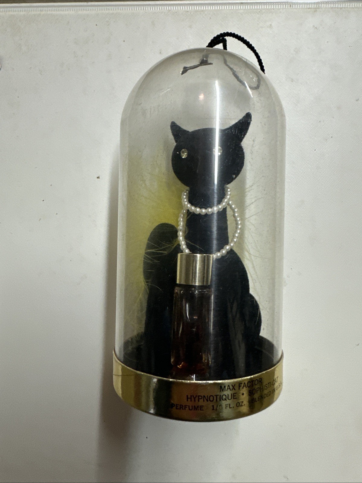 Vintage Max Factor Sophisti-cat Hypotique Perfume Black Cat W/ Yellow Feather