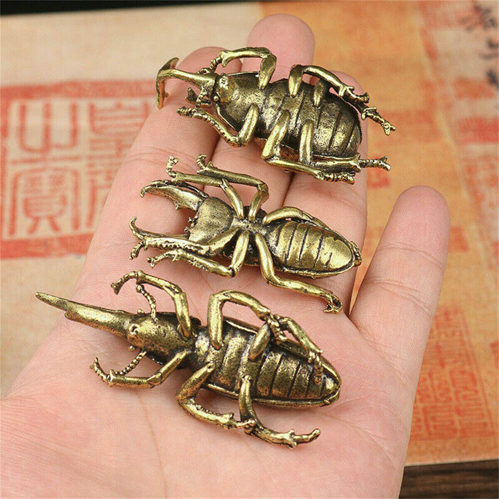 3Pcs Solid Brass Insect Figurine Beetle Statue Home Animal Decor Ornament USA