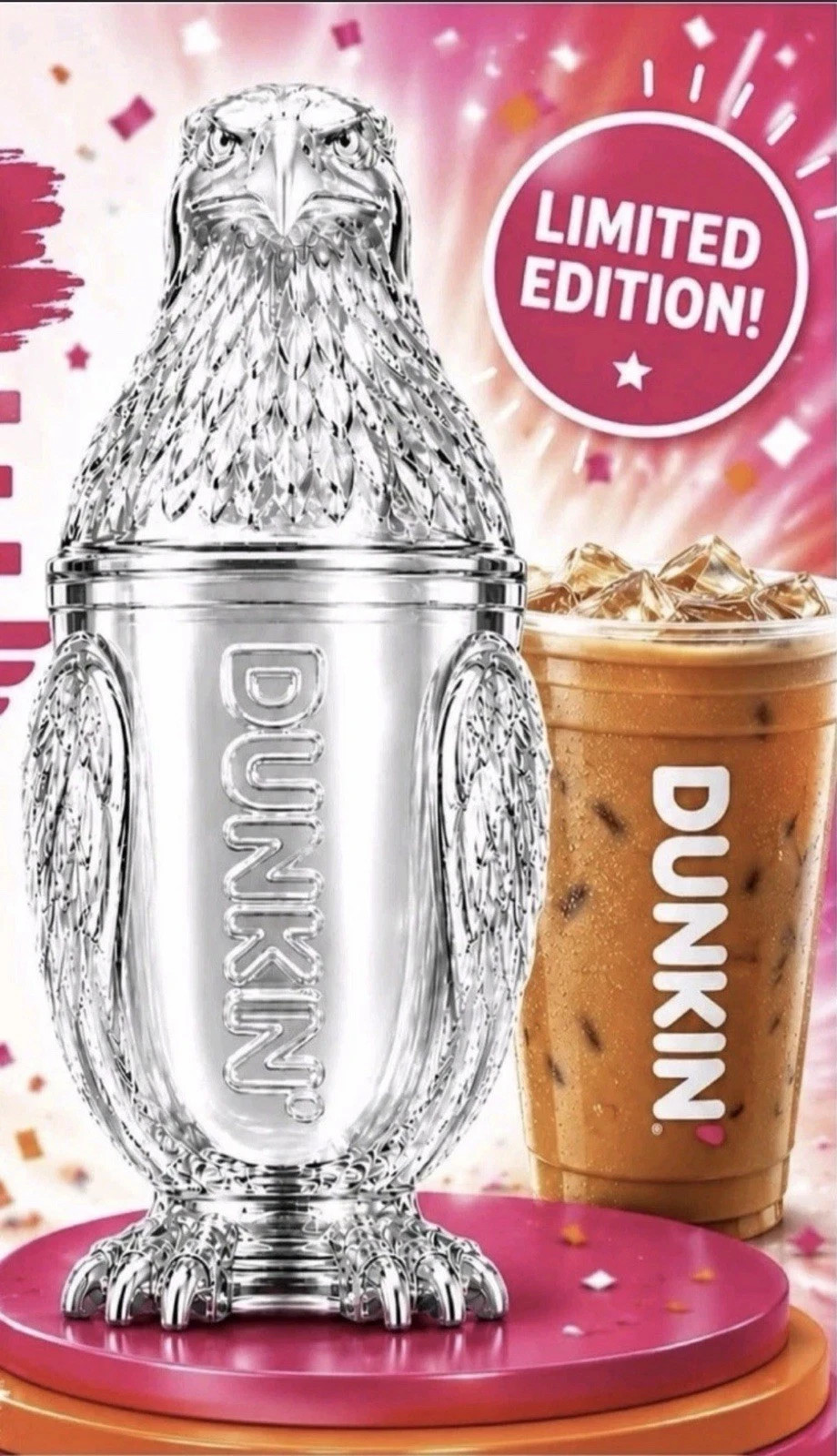 2026 Limited Edition Dunkin Eagle Cup With Lid & Straw & Refresher Coupon