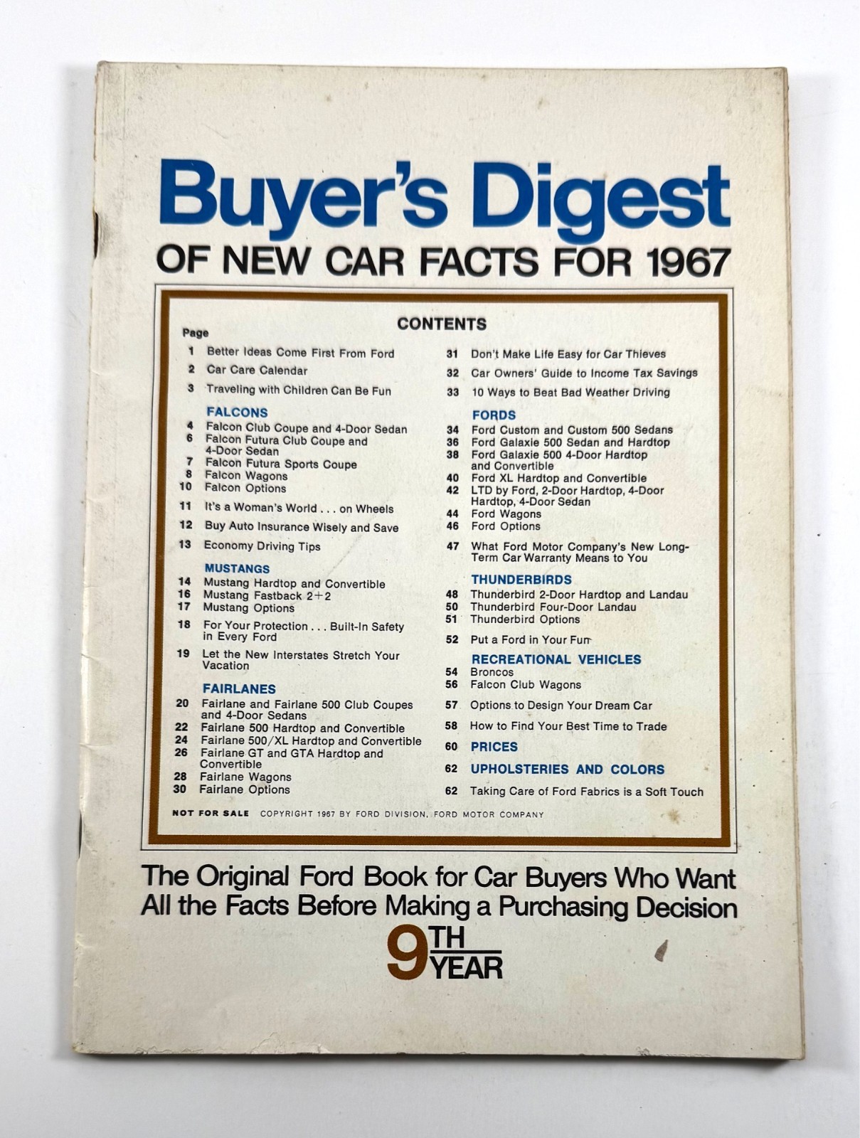 Original Ford Buyer’s Digest of New Car Facts for 1967 9th Year Paperback
