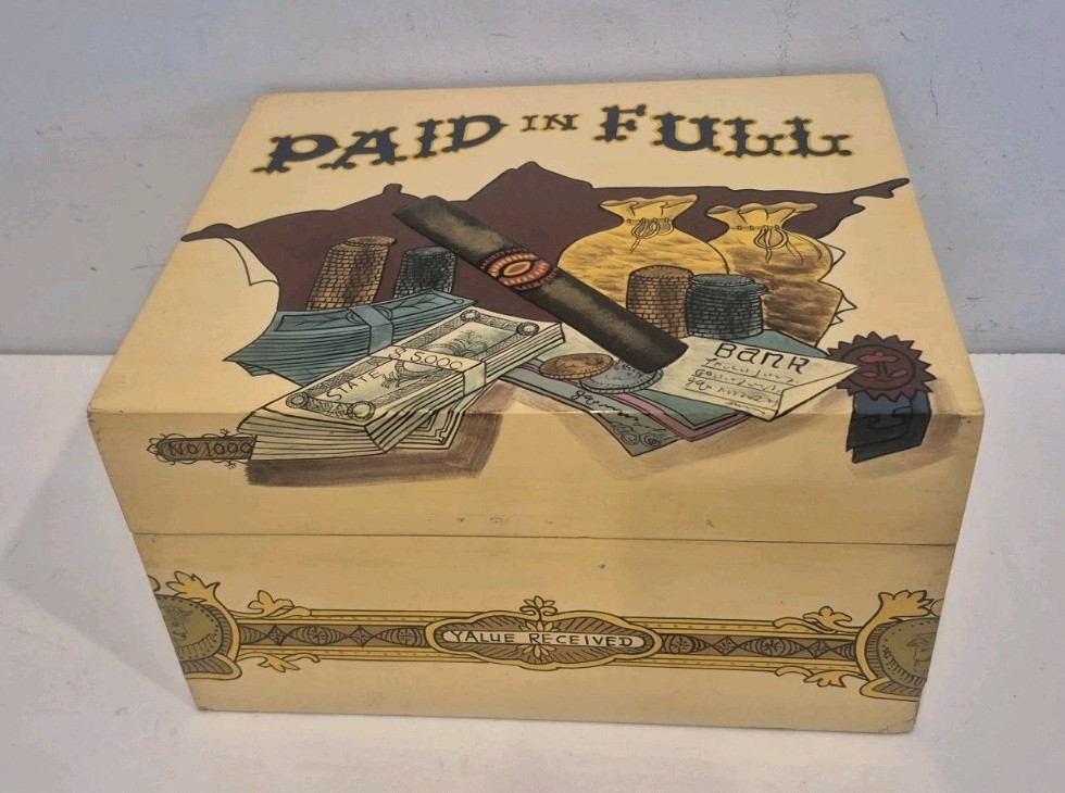 Paid In Full Brand Cigar Box Humidor Secret Hidden Draw Holds Cigars Jewelry