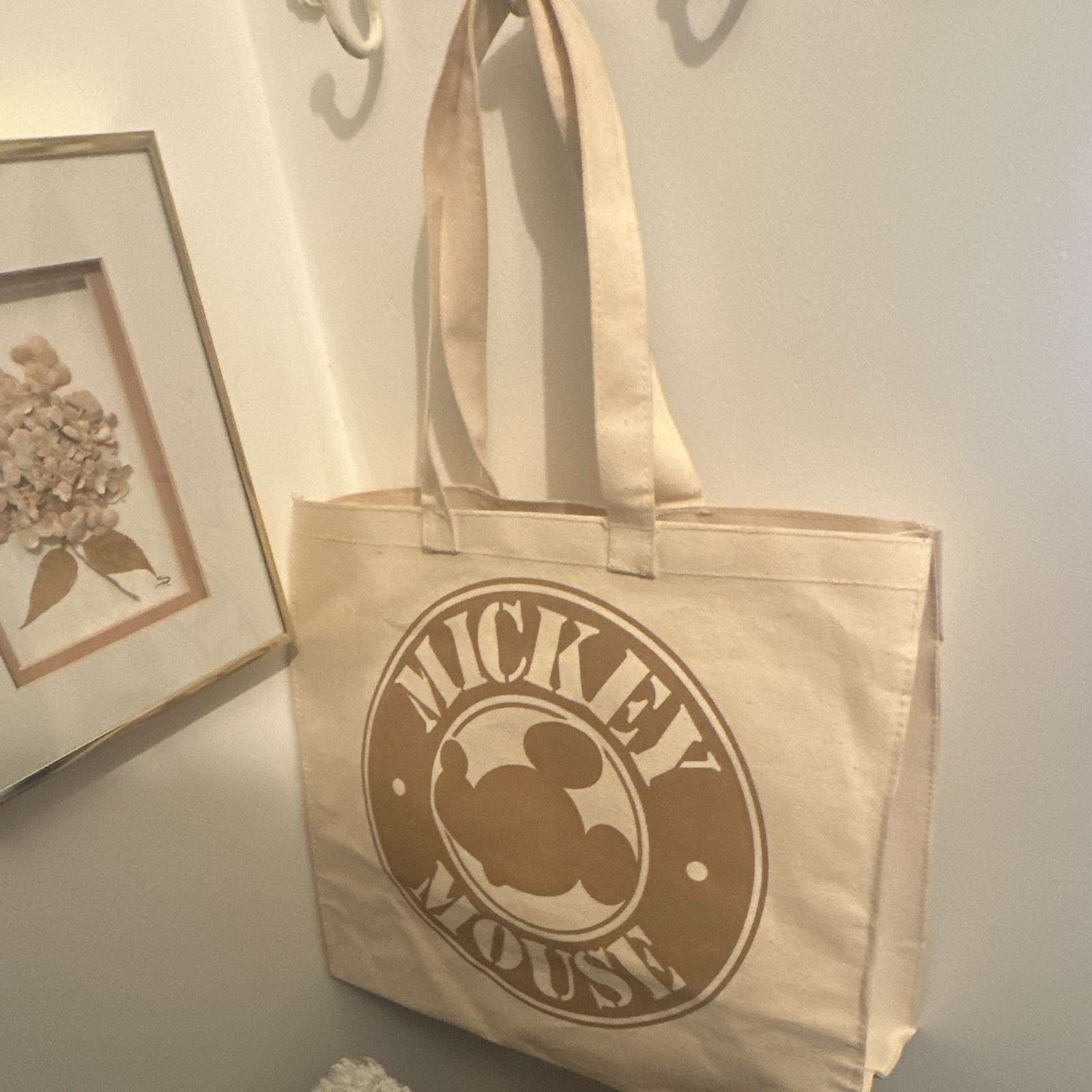 Disney Mickey Mouse Large Tote Bag Beige/Brown 100% Polyester