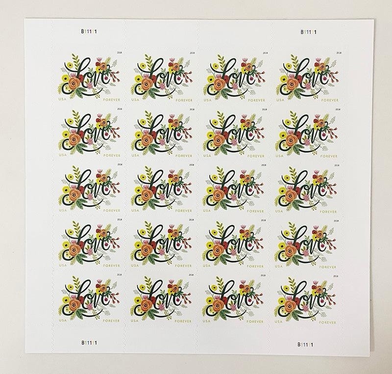 USPS LOVE FLOURISHES PARTY WEDDING SHEET OF 20 FIRST CLASS LETTER STAMPS 78¢