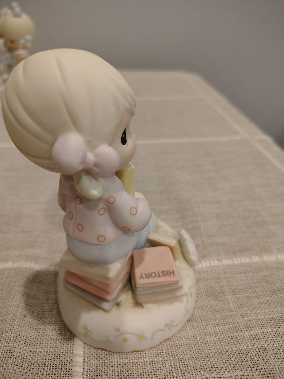 Precious Moments Porcelain Girl Holding Diary Book w/ Books Key Charm Figurine