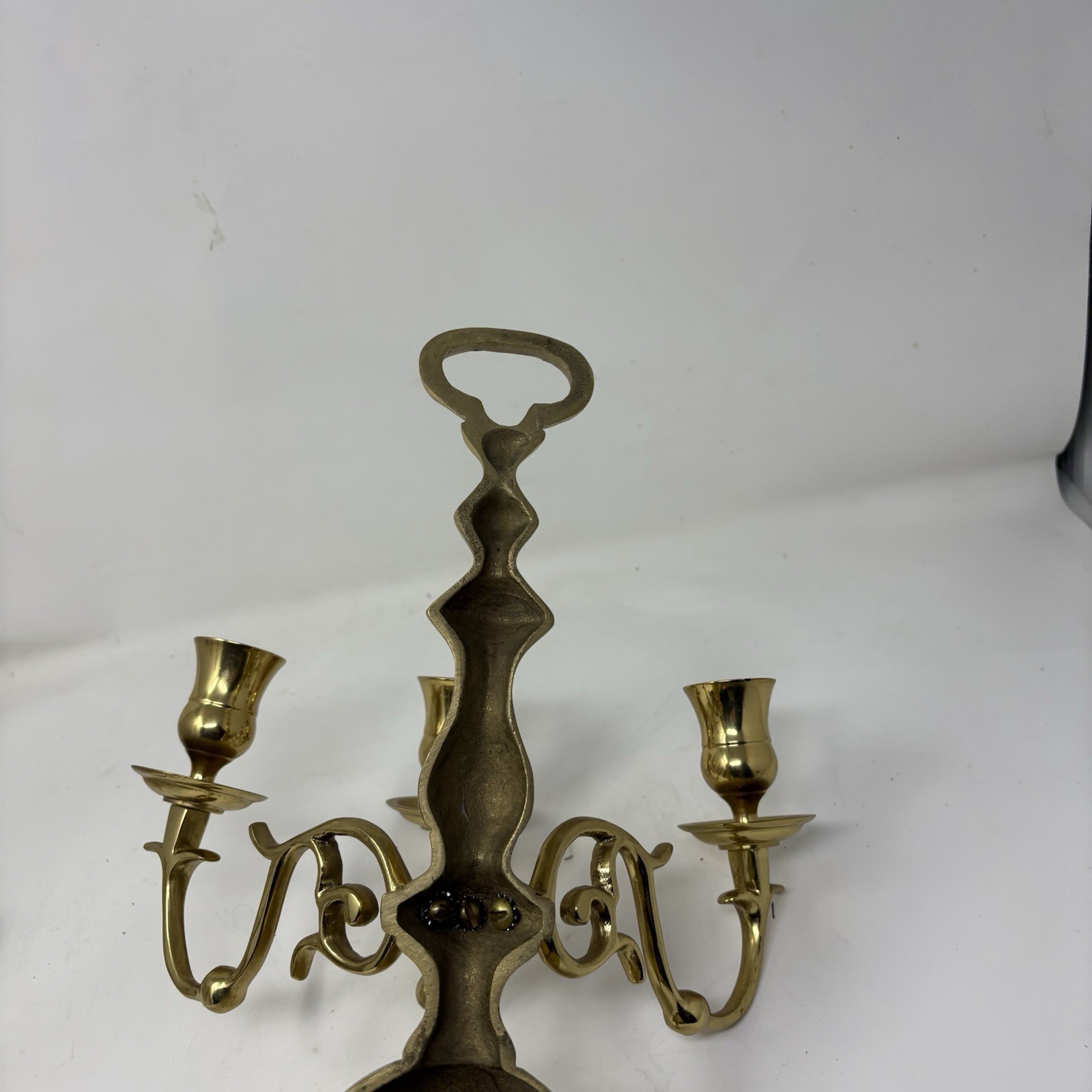 Vintage Brass Wall Candelabra 3 Arm Sconce Wall Mount Candle Holder 13″