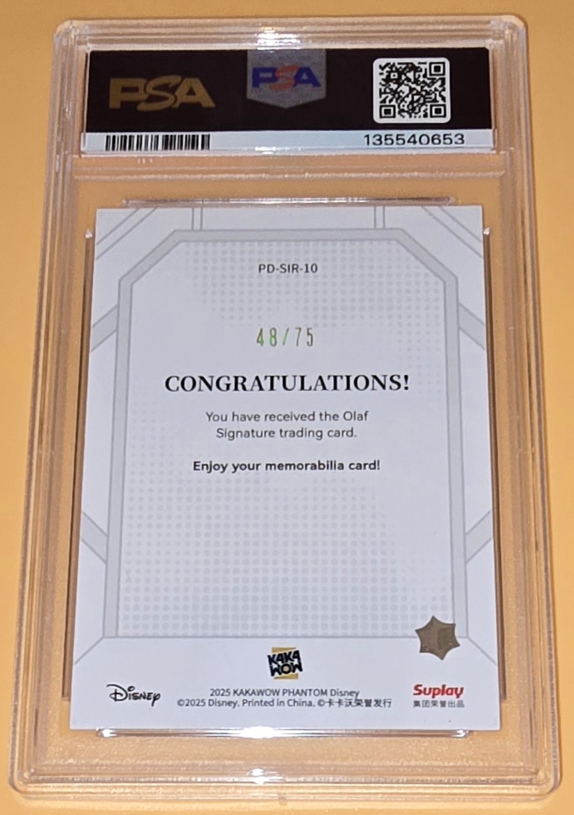 Olaf from Frozen PSA 10 Low Pop 1 Signature Red #d 2025 Kakawow Disney Phantom