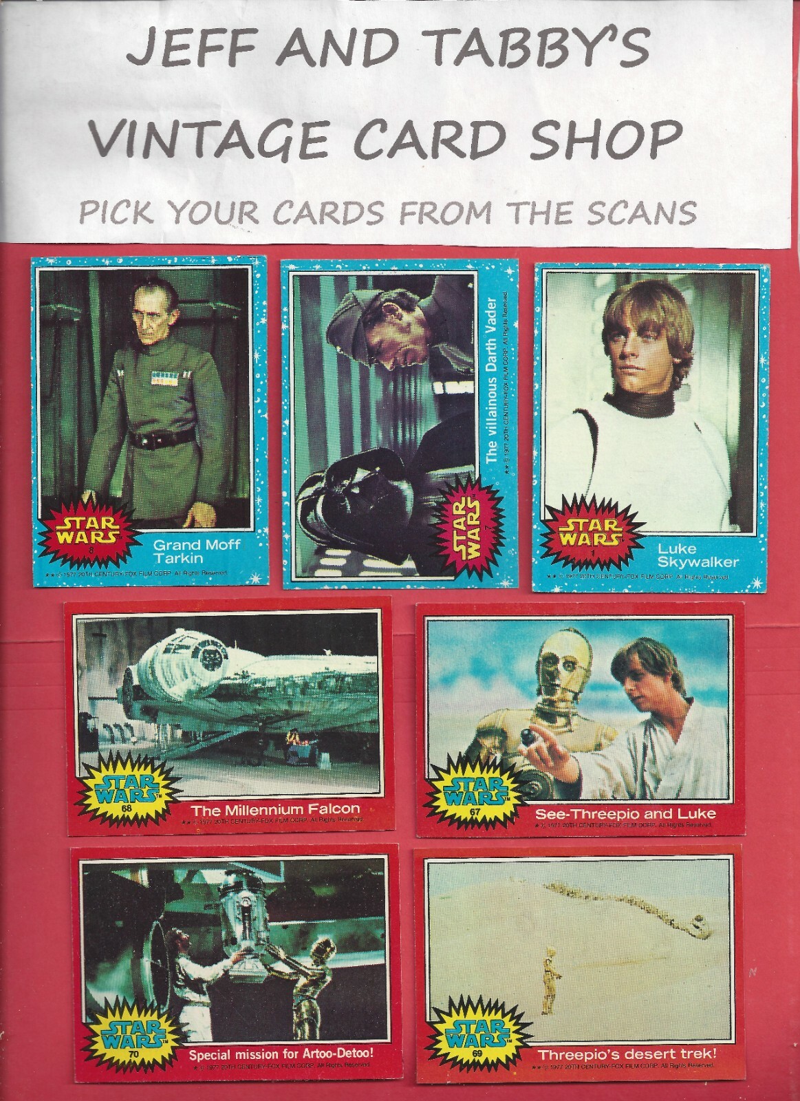 1977 TOPPS STAR WARS 1ST AND 2ND SERIES/SEE DROP DOWN MENU 4 card u will receive
