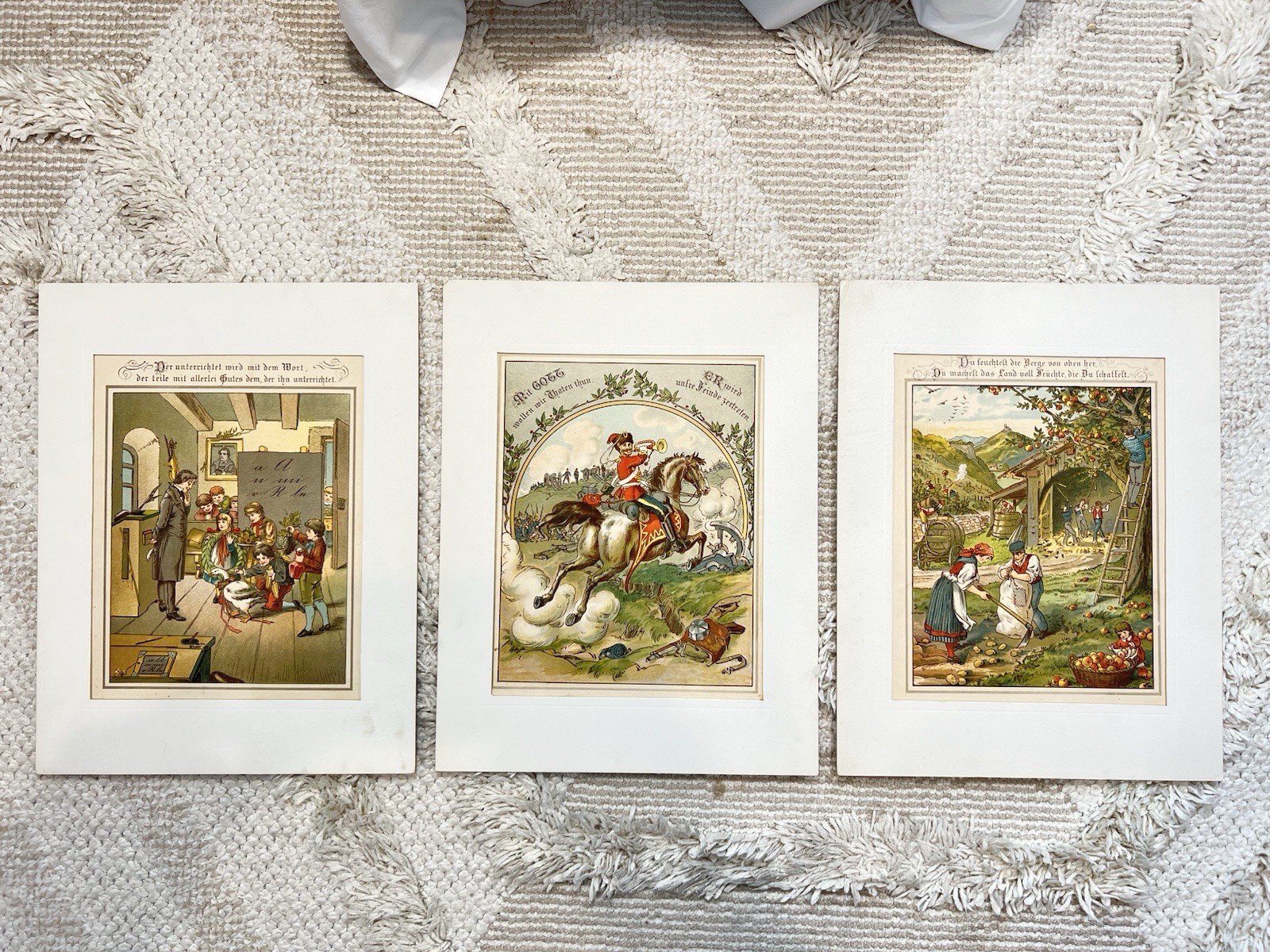 Lot of 3 Old Antique Color Lithograph From Germany 19th Century Prints