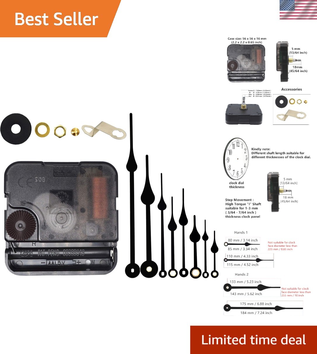 Battery-Powered Quartz DIY Clock Movement Kit – Hands & Repair Parts Included