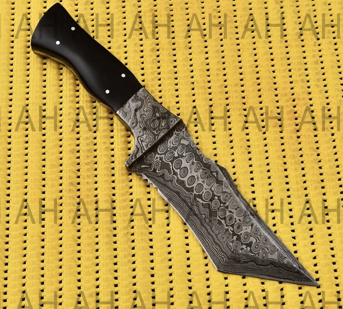 HANDMADE FORGED DAMASCUS STEEL FIXED TANTO BLADE TRACKER HUNTING KNIFE EDC