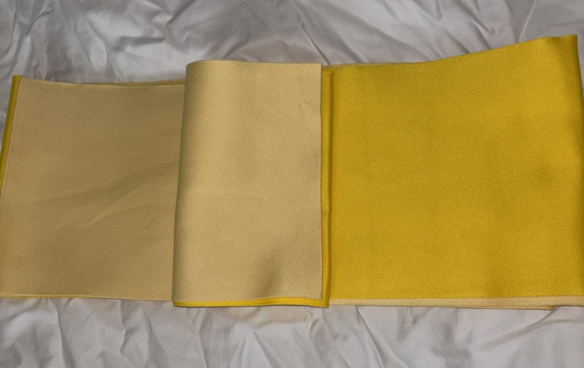 Reversible hanhaba obi, two shades of yellow, no pattern