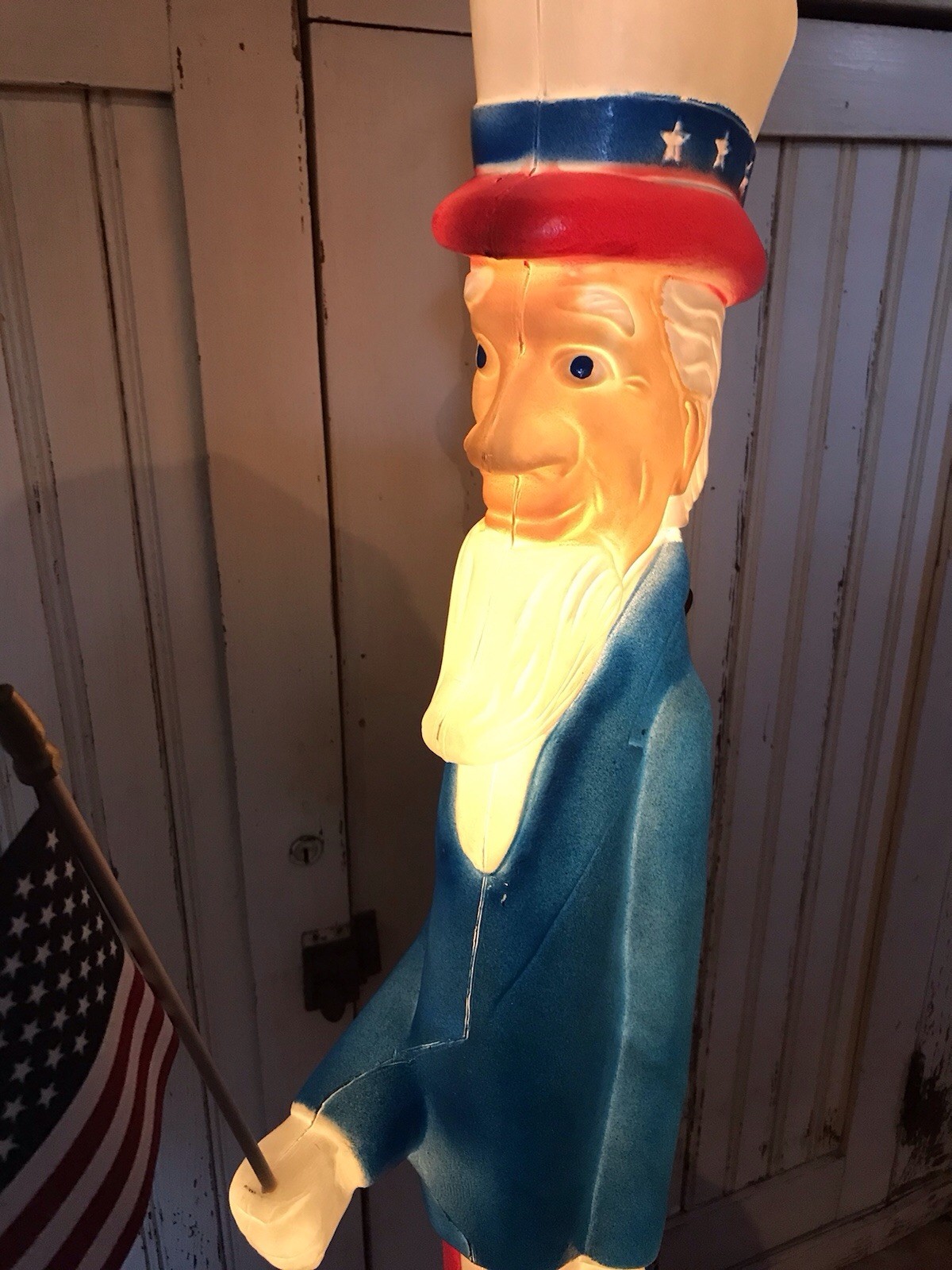 Blow Mold Nostalgic Uncle Sam With Flag Made In America Union Products LIGHTED