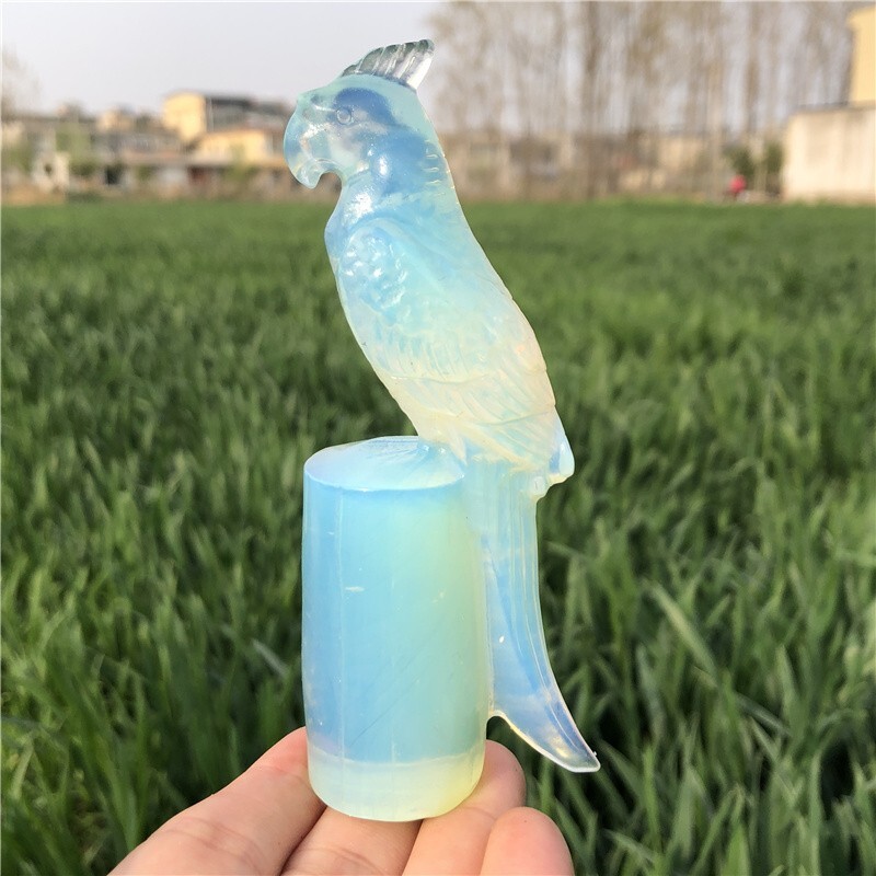 0.33LB Opalite Skull Hand Carving Parrot Skull Quartz Crystal Reiki Energy Gift