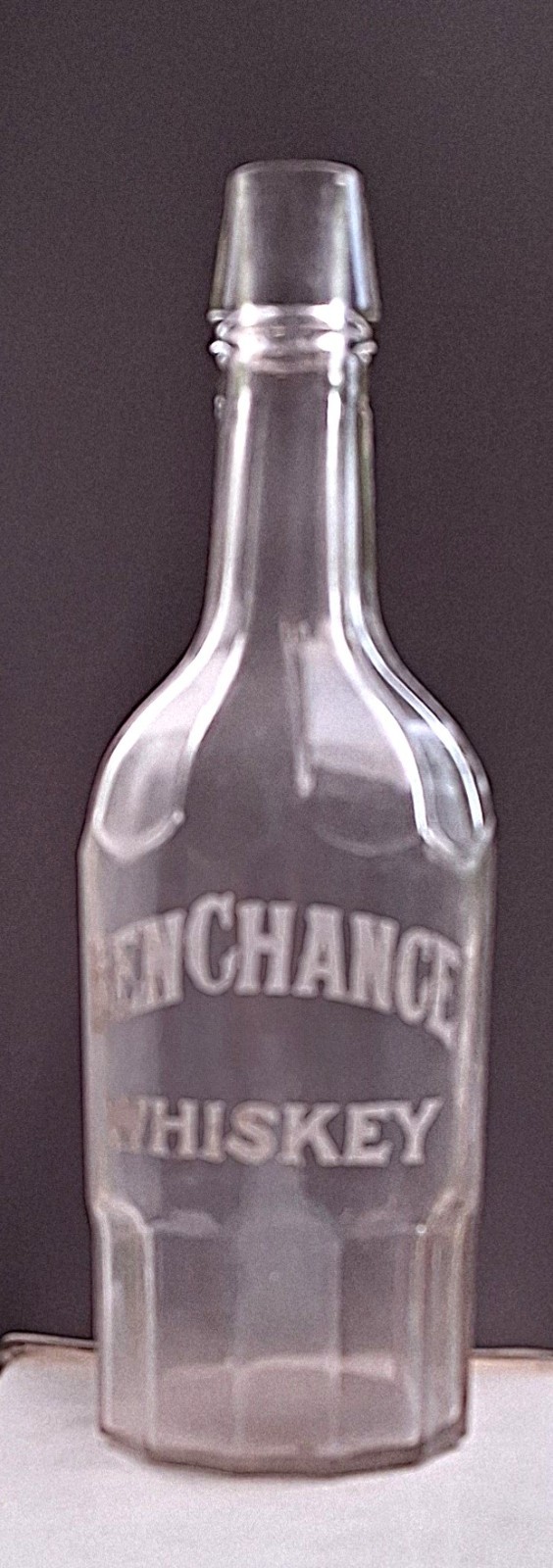 PRE 1920’S „BEN CHANCE WHISKEY“ WITH UNUSUAL GREY PEBBLED ENAMELED LETTERING
